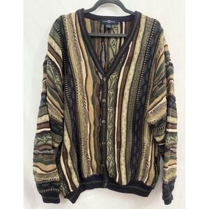 Vintage 90s Cotton Traders Knit Cardigan Sweater Mens XL COOGI Style Textured